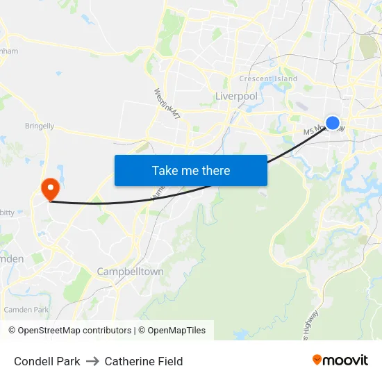 Condell Park to Catherine Field map