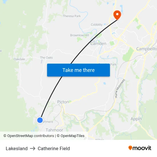 Lakesland to Catherine Field map