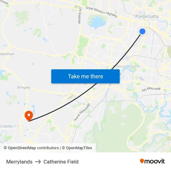 Merrylands to Catherine Field map