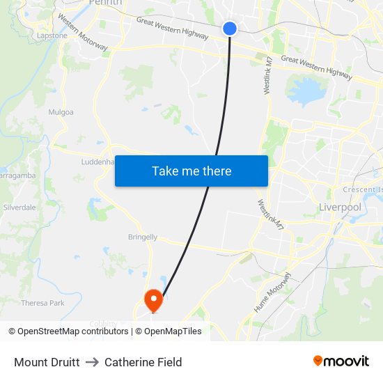 Mount Druitt to Catherine Field map