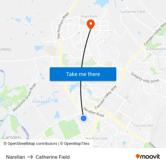 Narellan to Catherine Field map