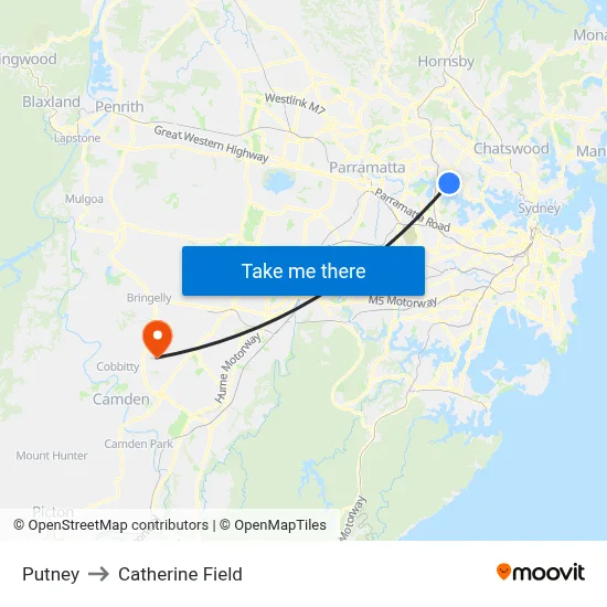 Putney to Catherine Field map