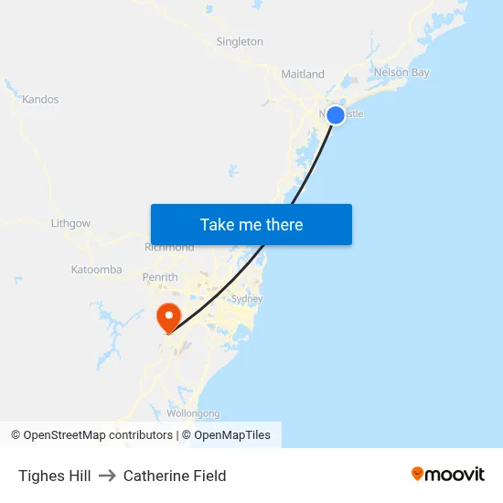 Tighes Hill to Catherine Field map