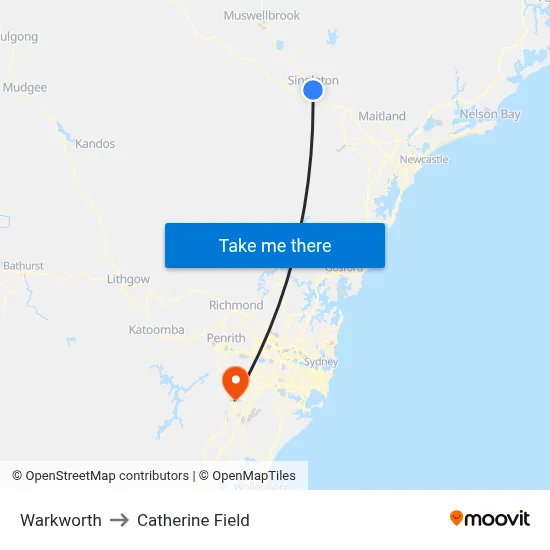 Warkworth to Catherine Field map