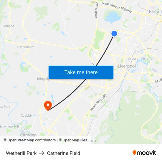 Wetherill Park to Catherine Field map
