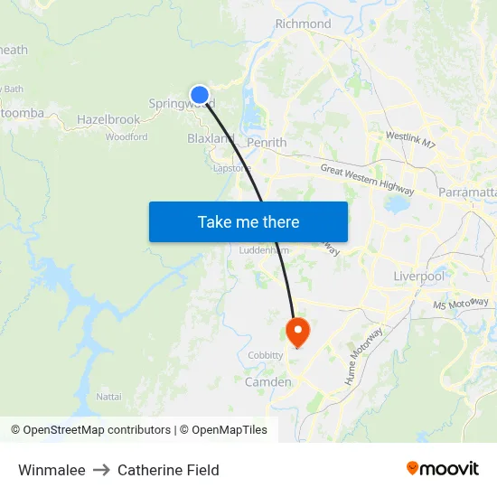 Winmalee to Catherine Field map
