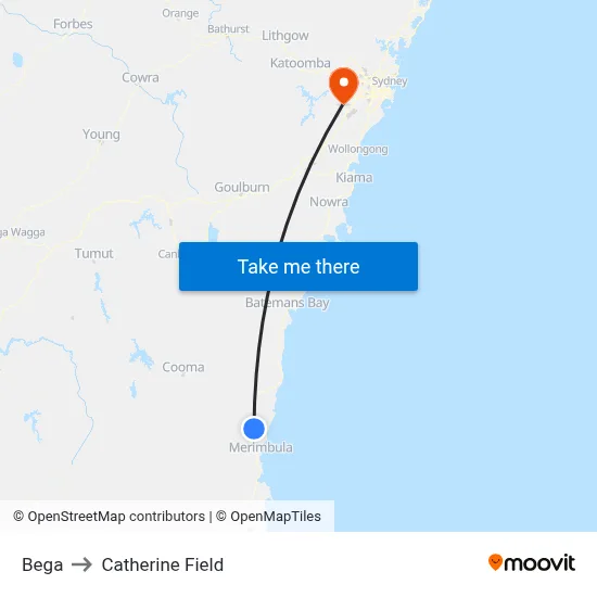 Bega to Catherine Field map