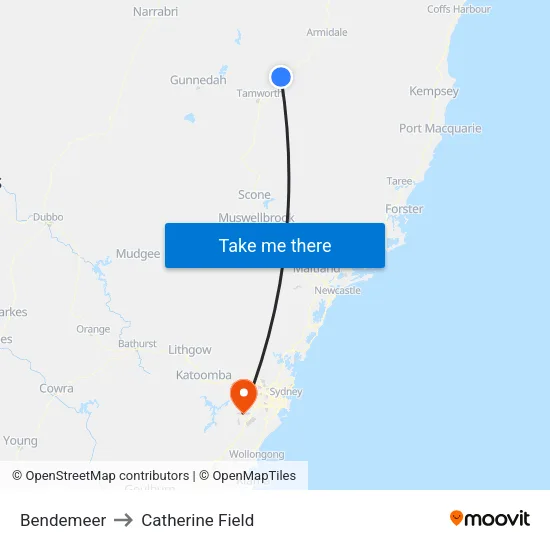 Bendemeer to Catherine Field map