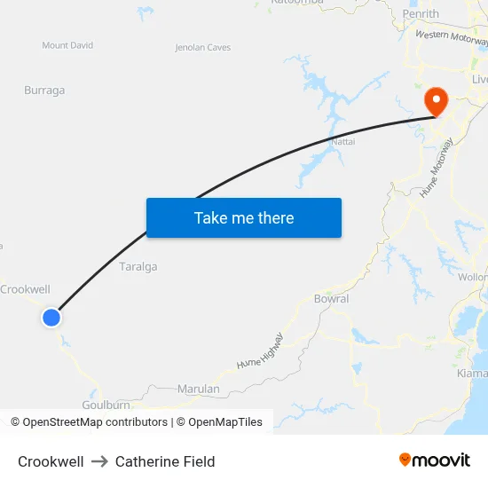 Crookwell to Catherine Field map