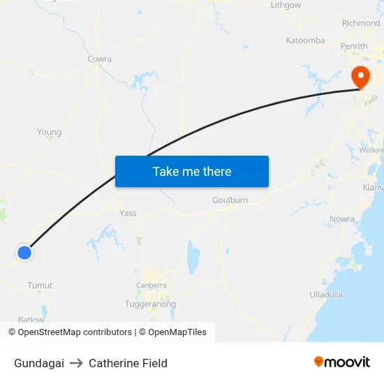 Gundagai to Catherine Field map