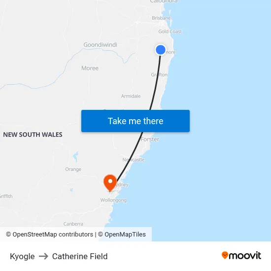 Kyogle to Catherine Field map