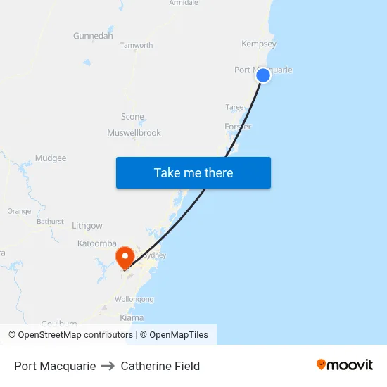 Port Macquarie to Catherine Field map