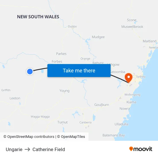 Ungarie to Catherine Field map