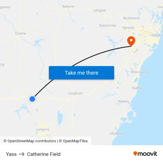 Yass to Catherine Field map