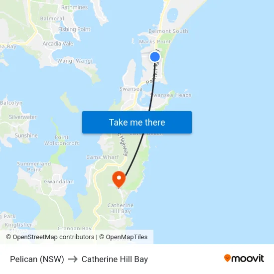 Pelican (NSW) to Catherine Hill Bay map