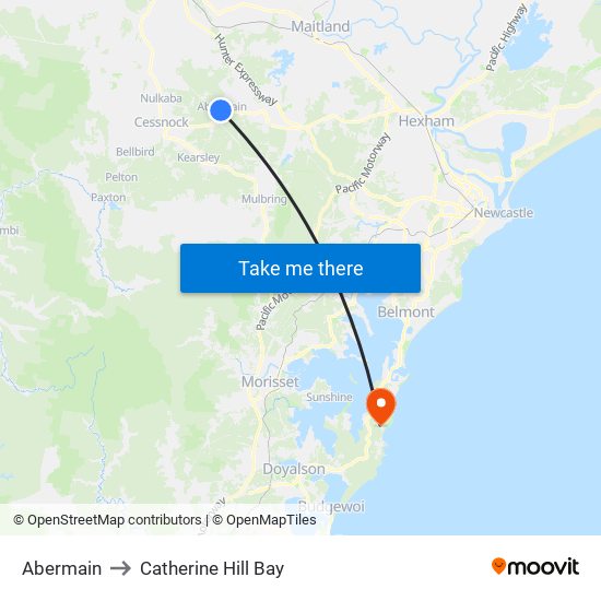 Abermain to Catherine Hill Bay map