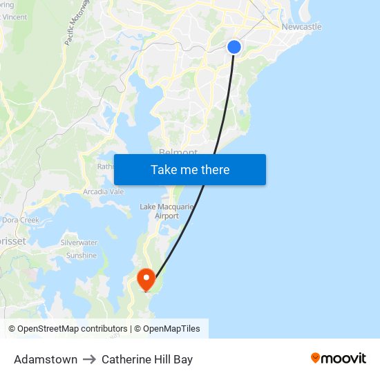 Adamstown to Catherine Hill Bay map