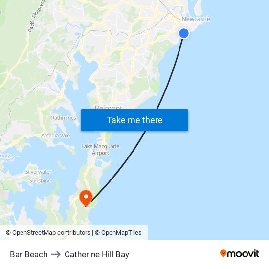 Bar Beach to Catherine Hill Bay map