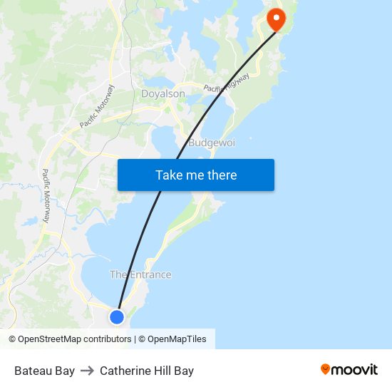 Bateau Bay to Catherine Hill Bay map