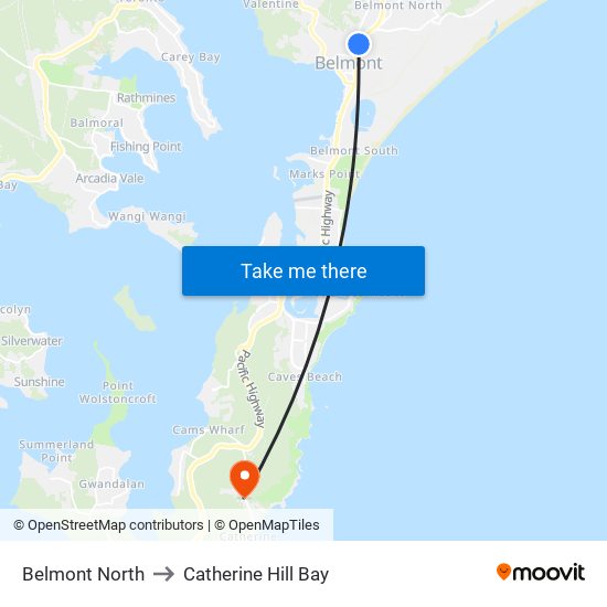 Belmont North to Catherine Hill Bay map