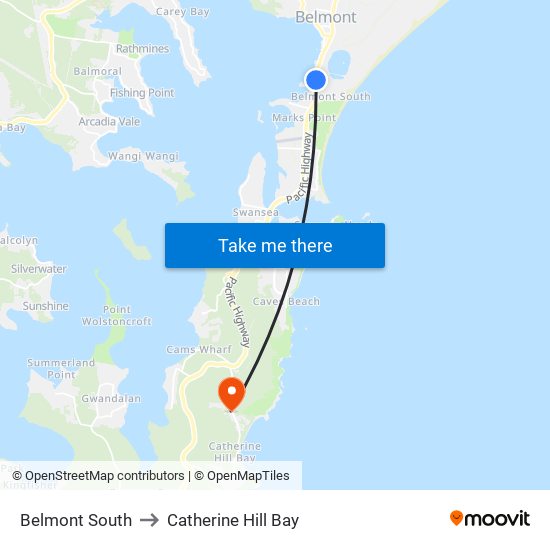 Belmont South to Catherine Hill Bay map