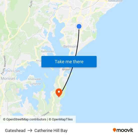 Gateshead to Catherine Hill Bay map