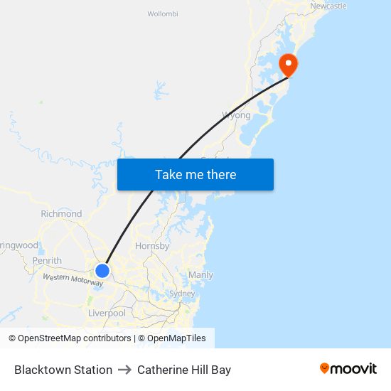 Blacktown Station to Catherine Hill Bay map