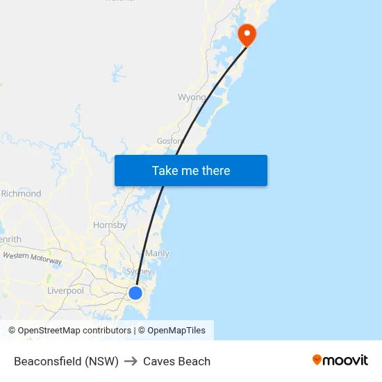 Beaconsfield (NSW) to Caves Beach map