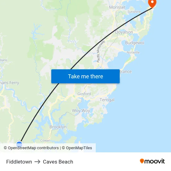 Fiddletown to Caves Beach map