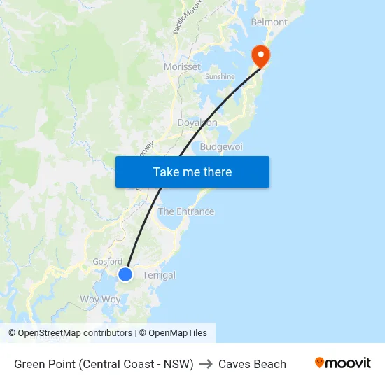 Green Point (Central Coast - NSW) to Caves Beach map