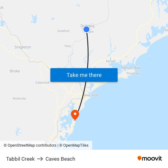 Tabbil Creek to Caves Beach map