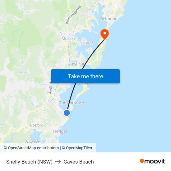 Shelly Beach (NSW) to Caves Beach map