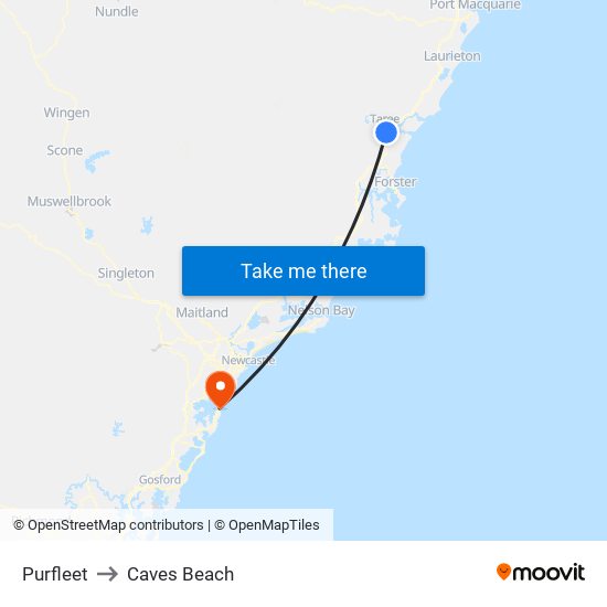 Purfleet to Caves Beach map