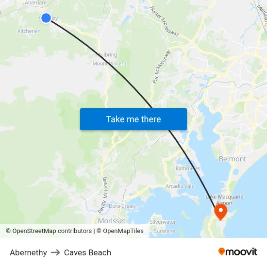 Abernethy to Caves Beach map