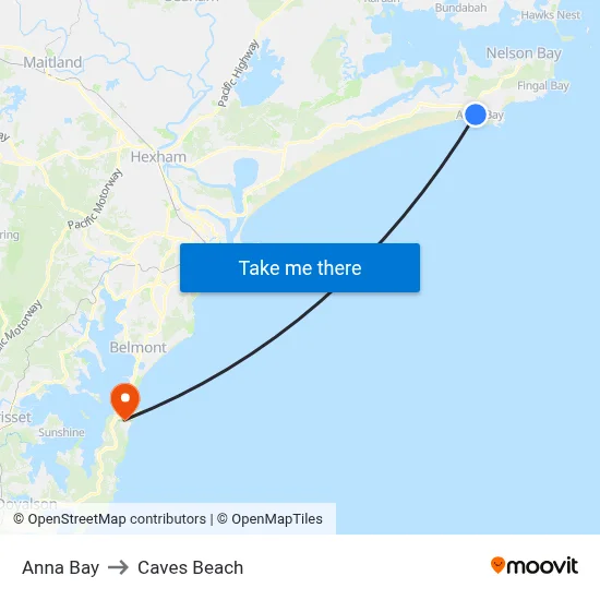 Anna Bay to Caves Beach map