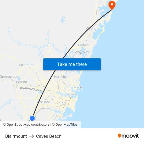 Blairmount to Caves Beach map