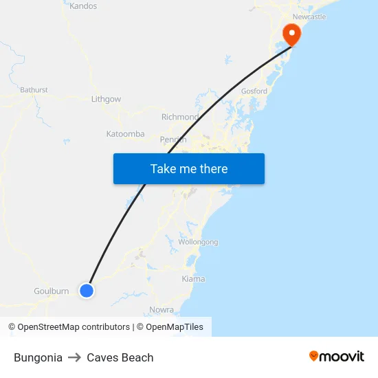 Bungonia to Caves Beach map