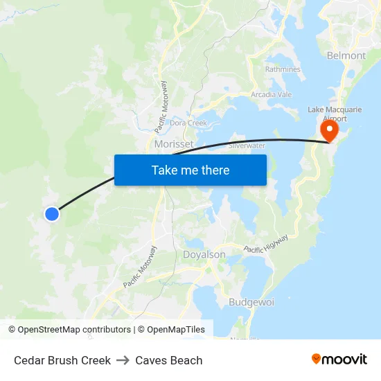 Cedar Brush Creek to Caves Beach map