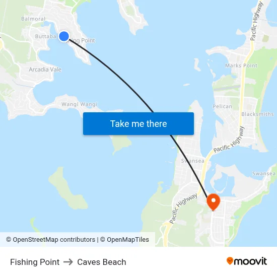Fishing Point to Caves Beach map