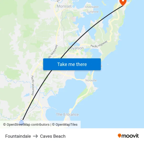 Fountaindale to Caves Beach map