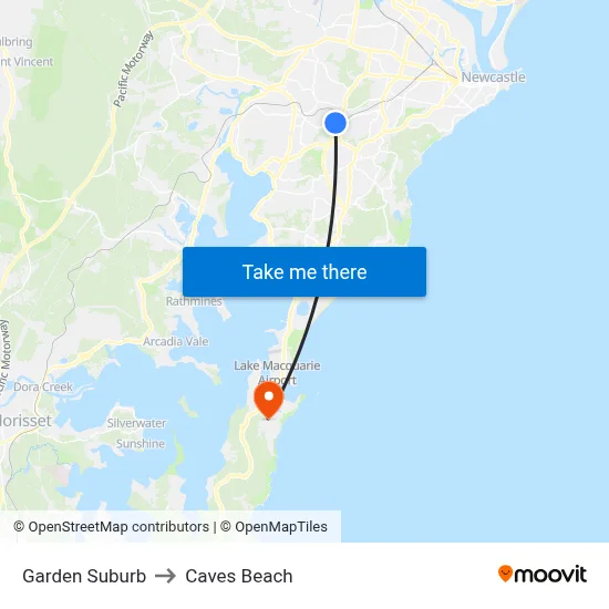 Garden Suburb to Caves Beach map