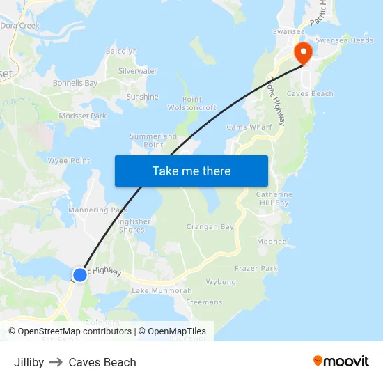 Jilliby to Caves Beach map