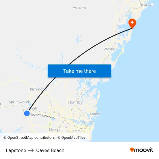 Lapstone to Caves Beach map