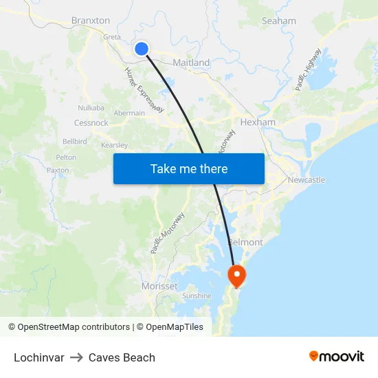 Lochinvar to Caves Beach map
