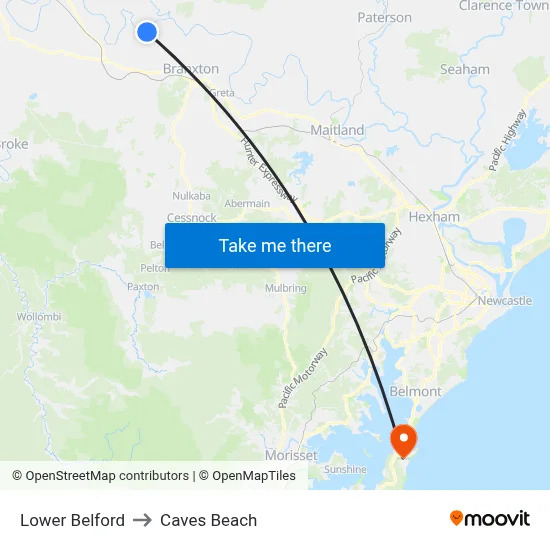 Lower Belford to Caves Beach map