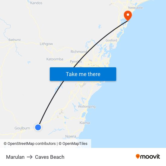 Marulan to Caves Beach map