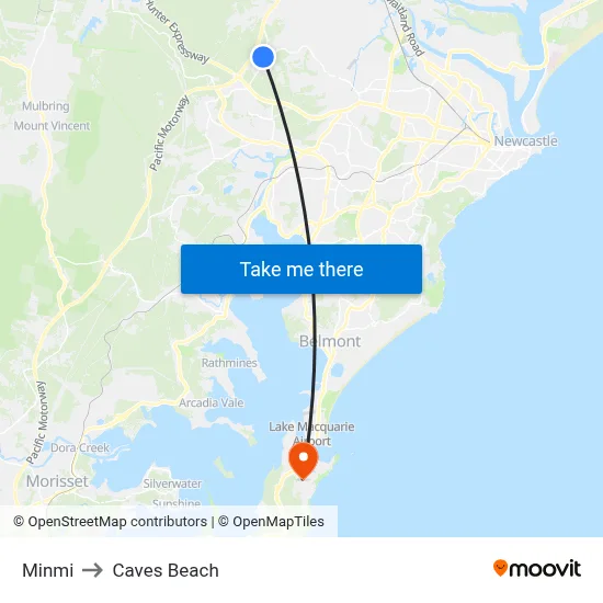 Minmi to Caves Beach map