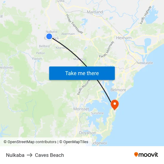 Nulkaba to Caves Beach map