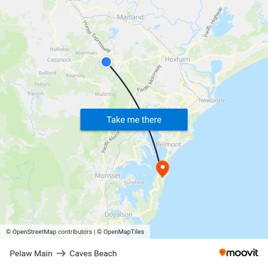 Pelaw Main to Caves Beach map