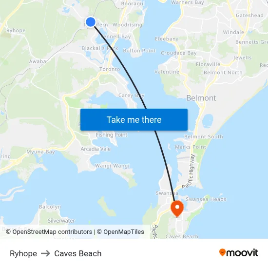 Ryhope to Caves Beach map